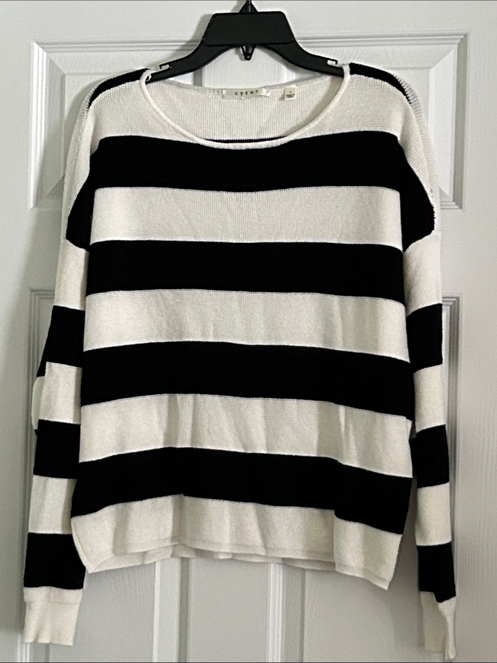 Cyrus Black & White Wide-Stripe Crewneck Sweater